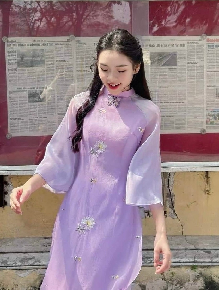 BuomXuan Vietnamese aodai purple, pants included