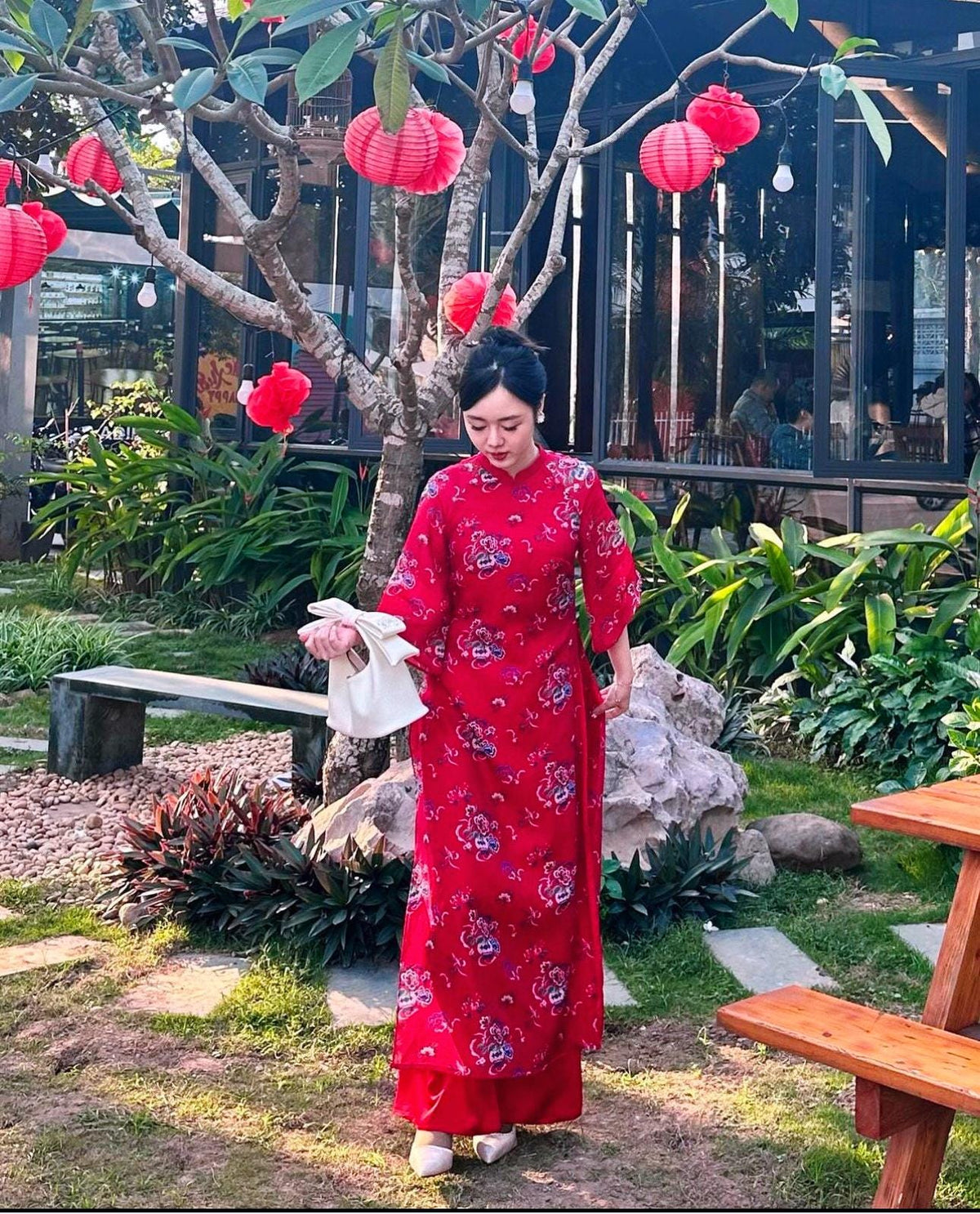 Vietnamese aodai DinDan red, pants included