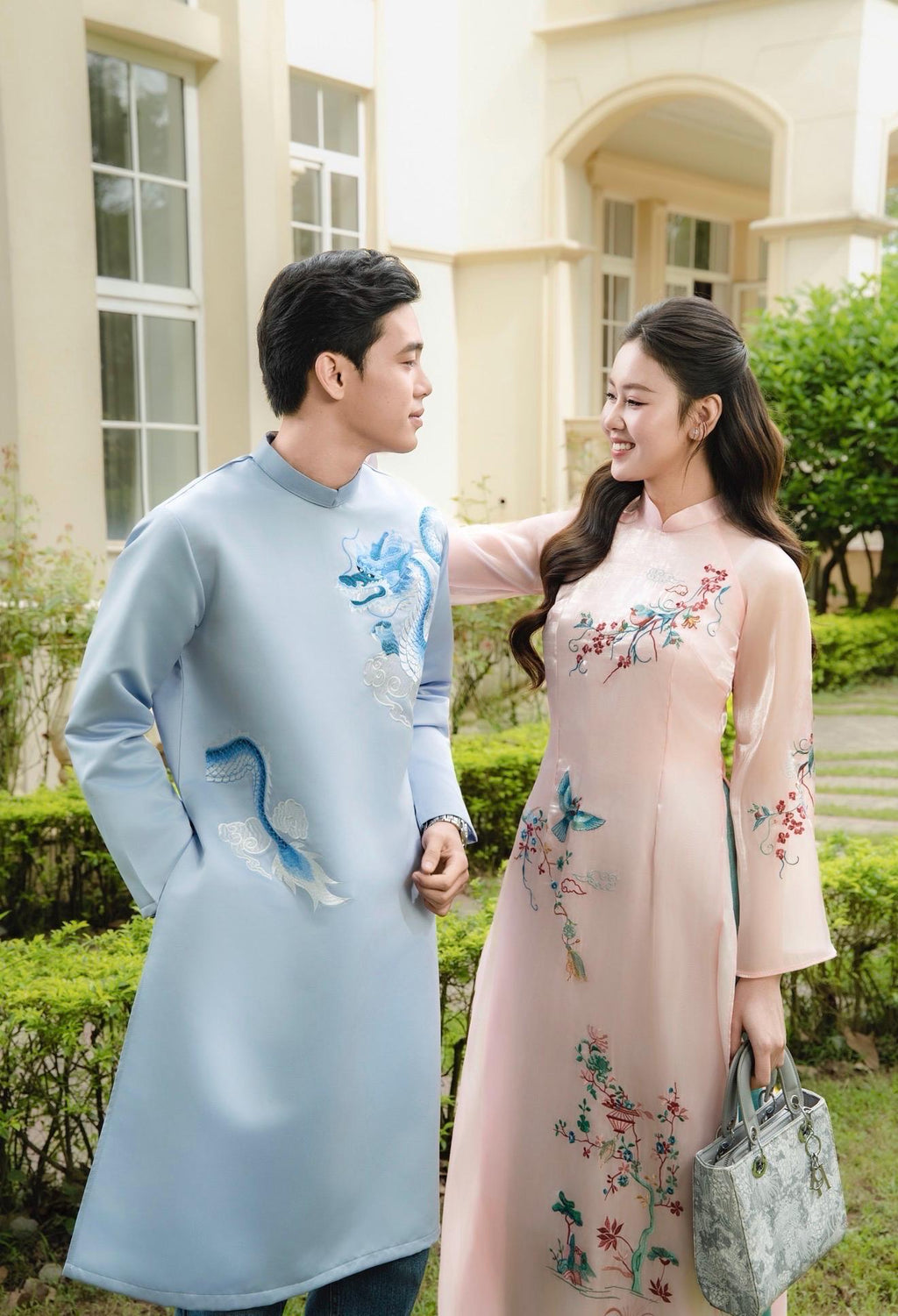 Vietnamese ao dai NgocThanh embroidery aodai pink, red or purple, pants included