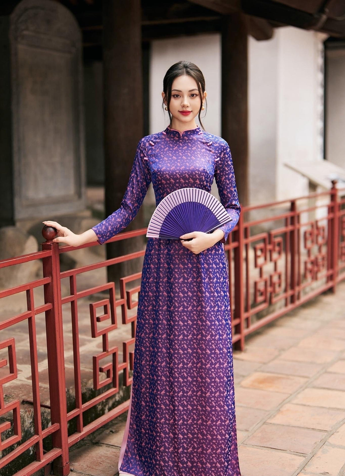 Dragonfly Vietnamese aodai purple, pants included