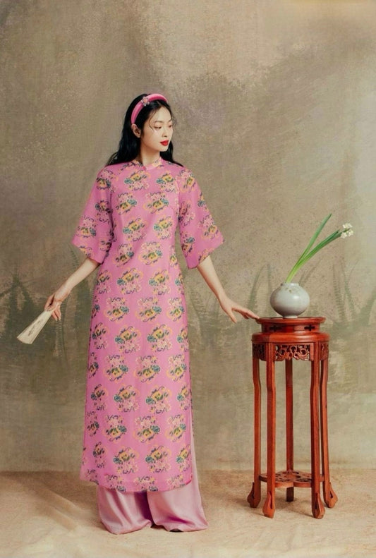 Vietnamese aodai DinDan pink, pants included
