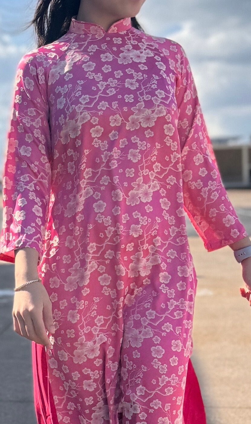 Vietnamese aodai gam Dao pink , pants included
