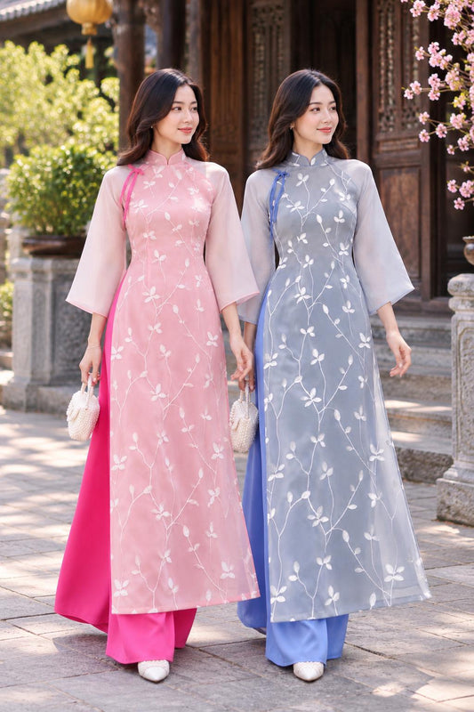 LuuLy Vietnamese aodai pink or blue, pants included