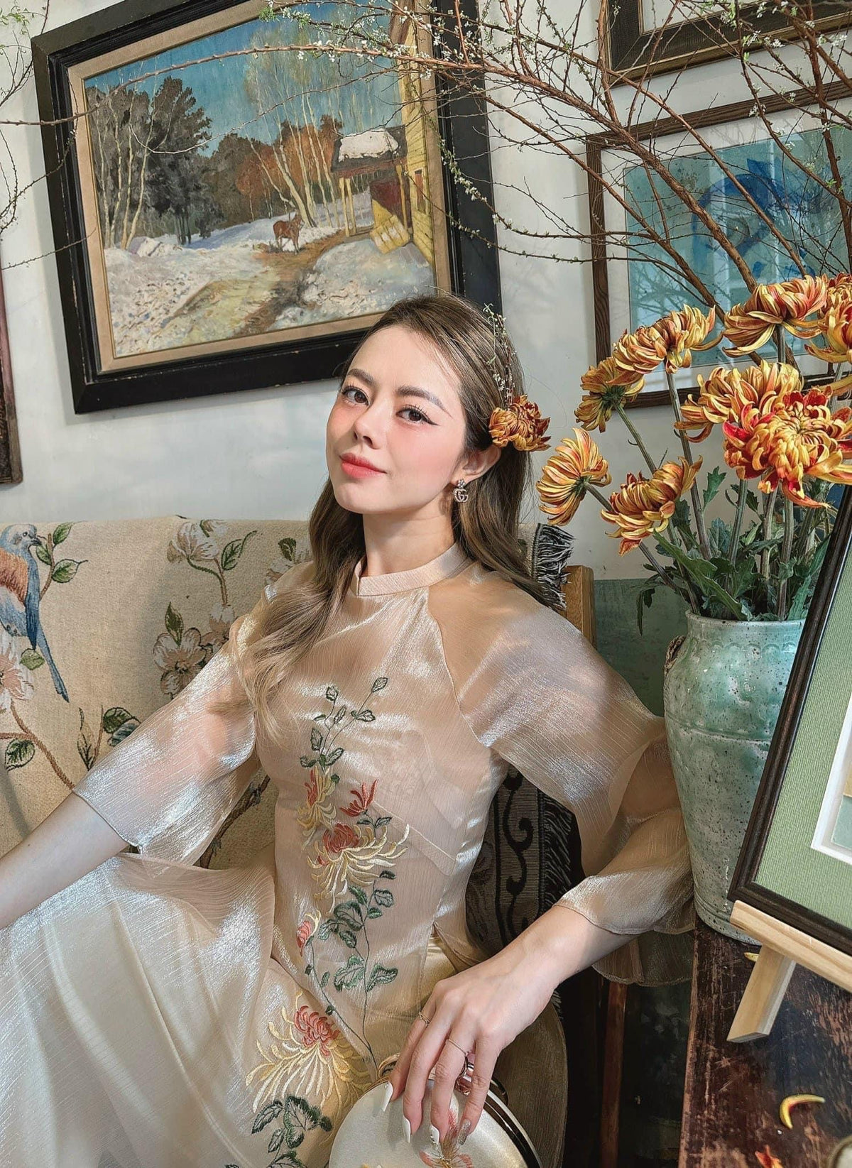Vietnamese aodai Harlan nude, pants included