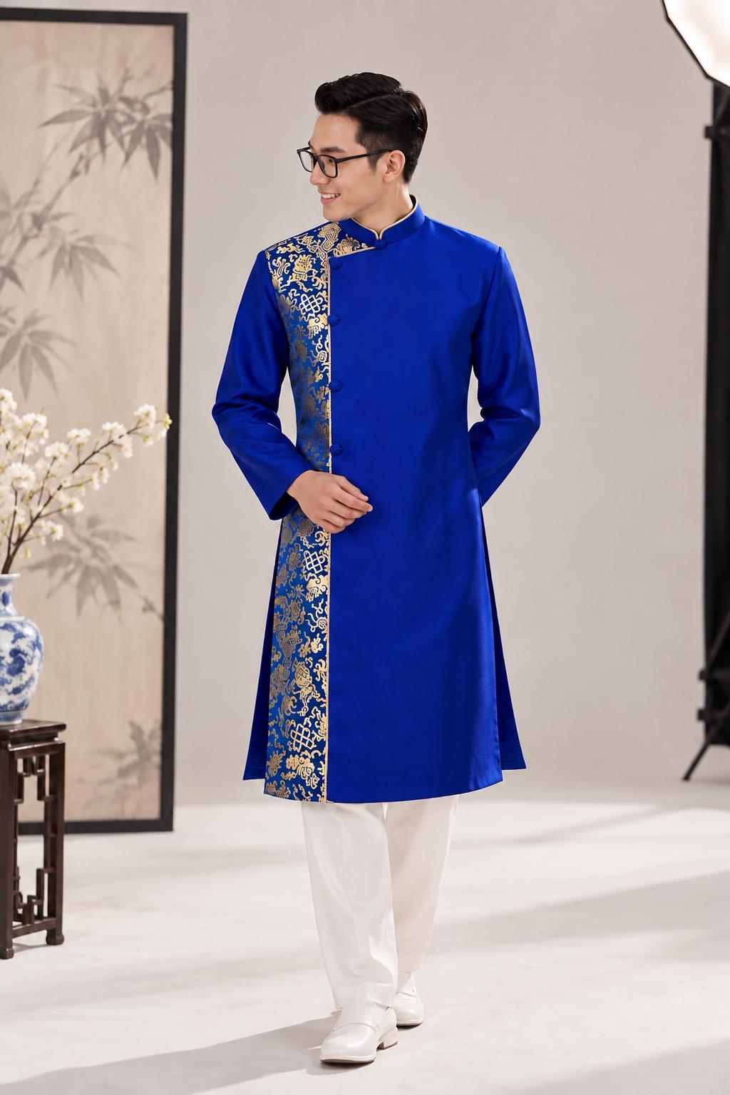 ThanhHy Men Vietnamese blue aodai