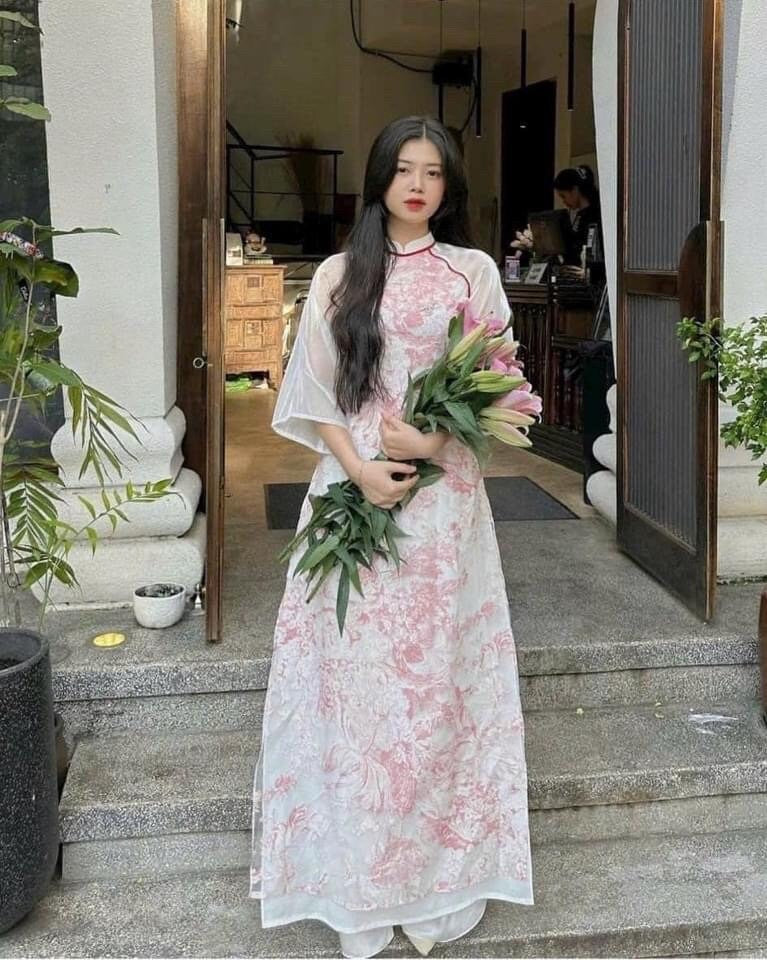 Vietnamese aodai VyLan pink red, pants included