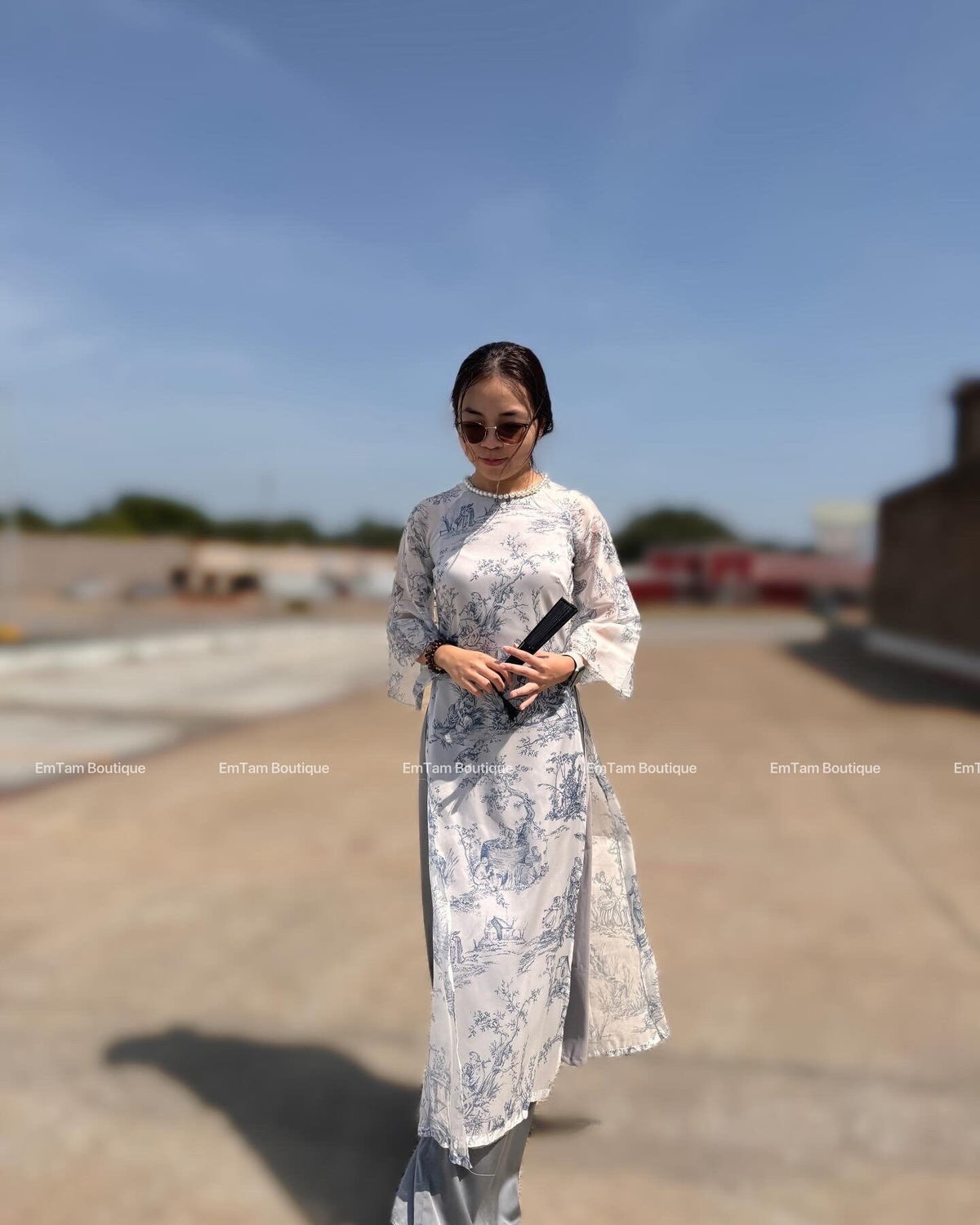 NgocTraj Vietnamese aodai with pearl grey, pants included