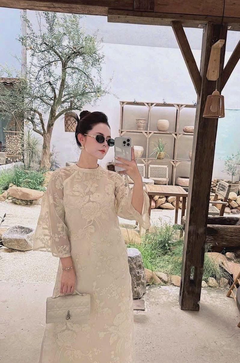 Vietnamese ao dai embroiled ThanhXuan beige aodai, pants included