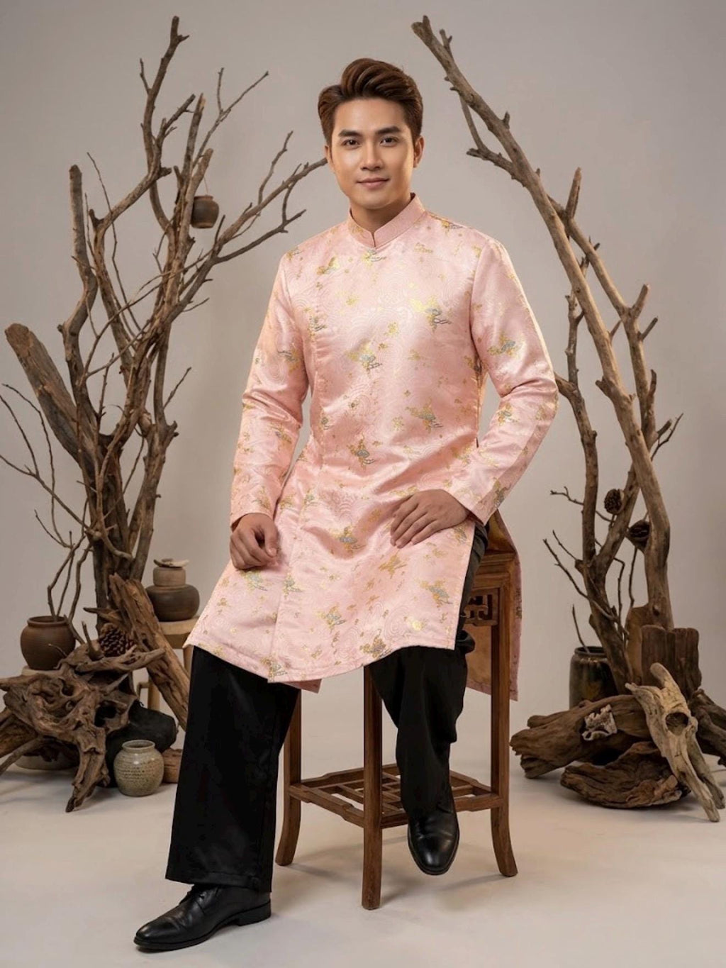 HyMay Men Vietnamese aodai pink, yellow, green