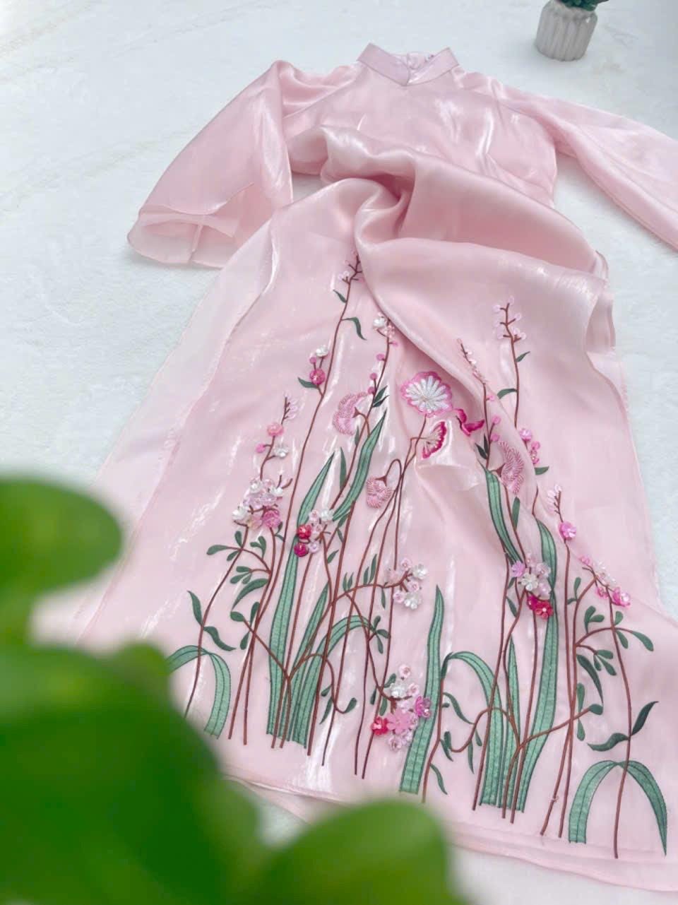 Vietnamese ao dai TienSa pink, pants included