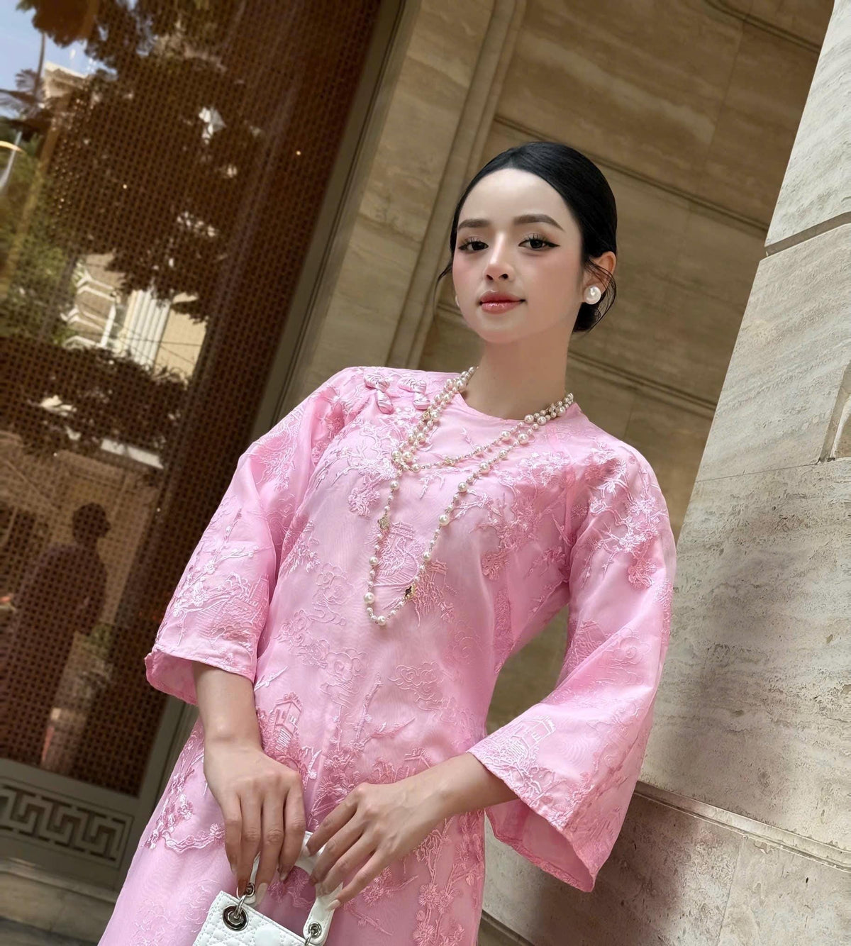 ThuyChi Vietnamese aodai  pink, pants included