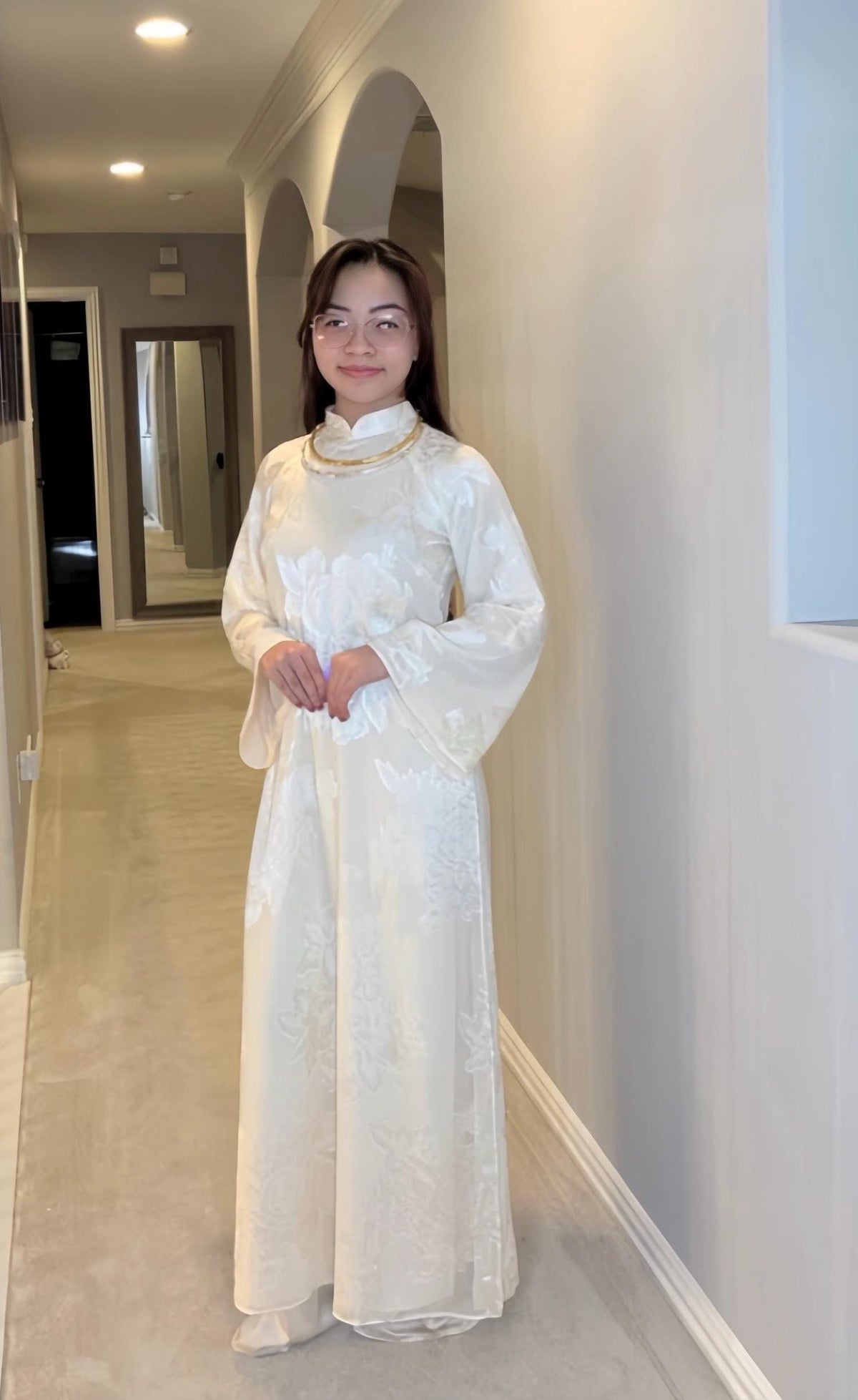 MocTra Vietnamese ao dai rose red or ivory, pants included