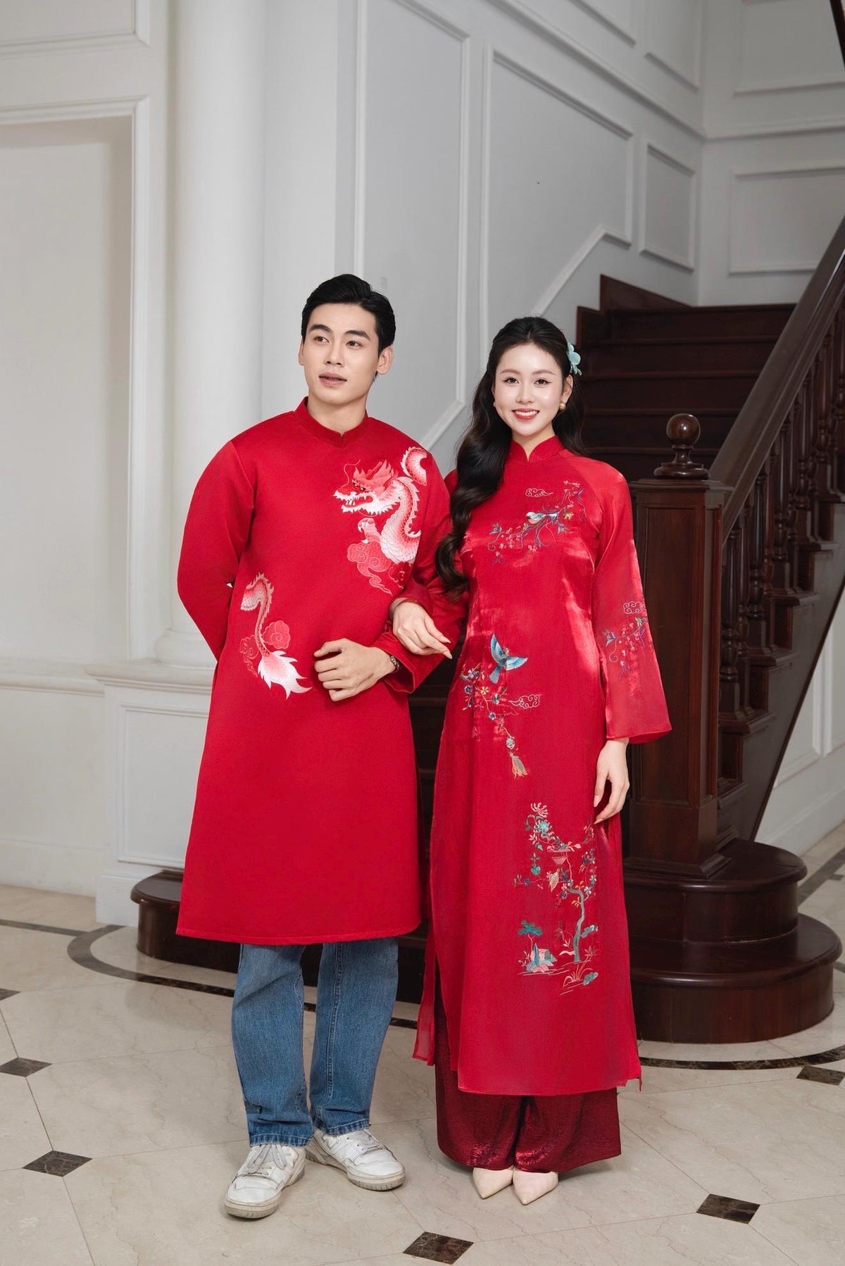 Vietnamese ao dai NgocThanh embroidery aodai pink, red or purple, pants included