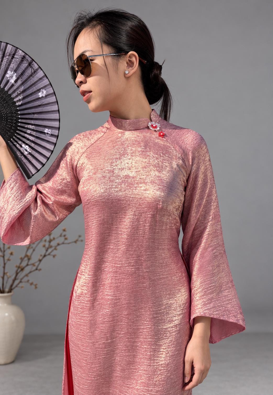 LuaNhu Vietnamese aodai rose pink, pants included