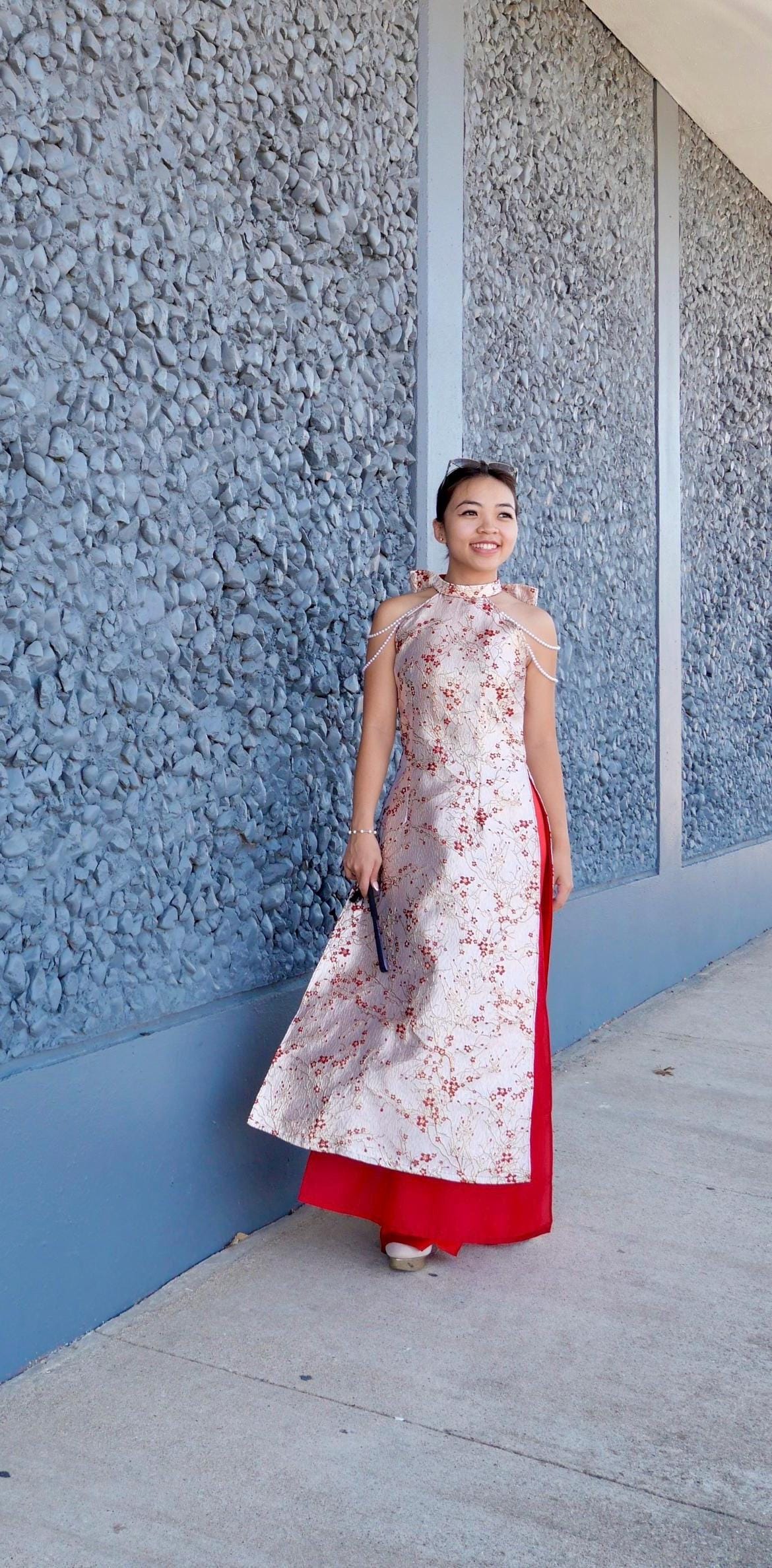 Cherry Vietnamese ao dai Yem, pants included