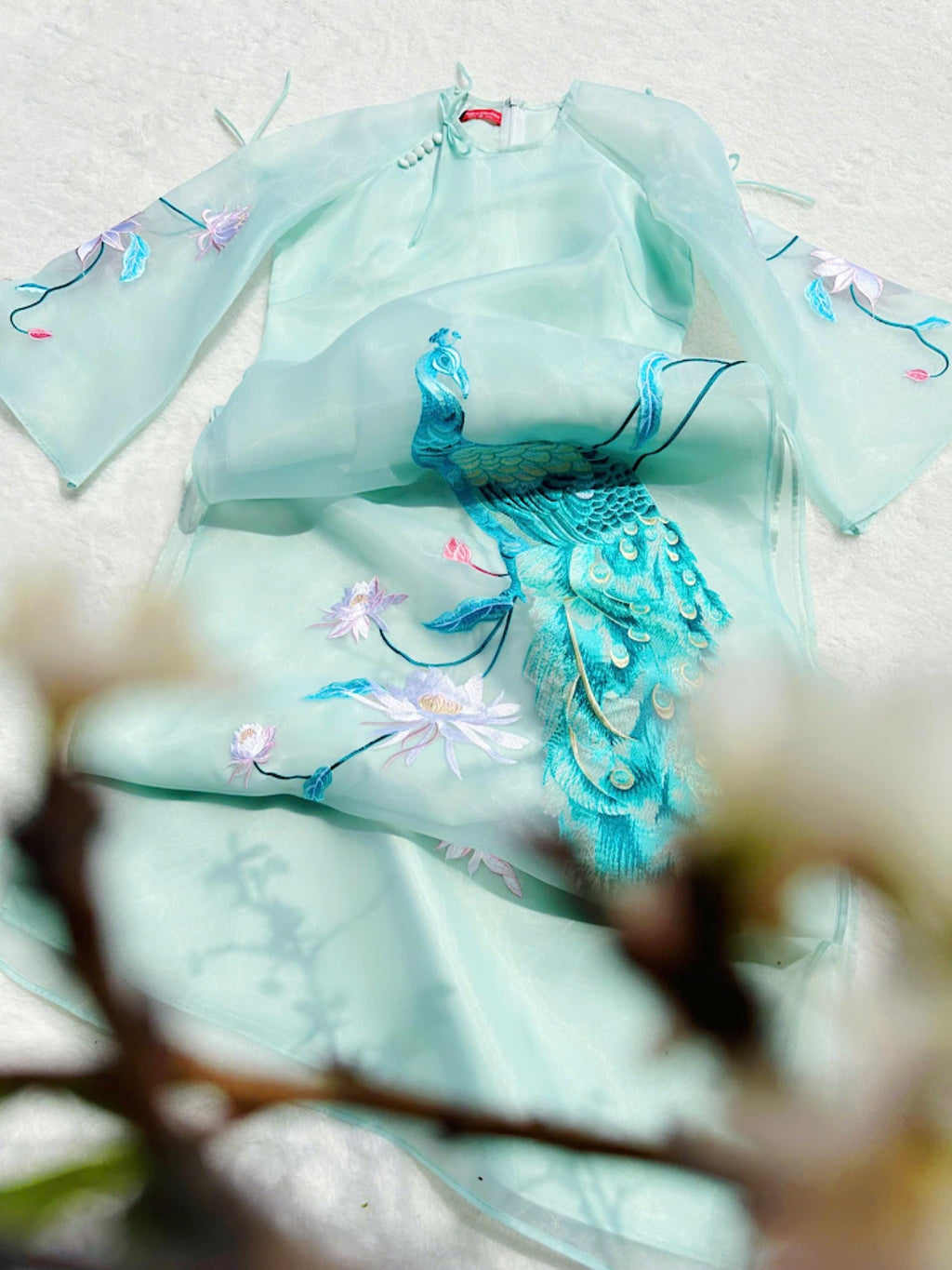 Vietnamese ao dai KhongTuoc turquoise, pants included