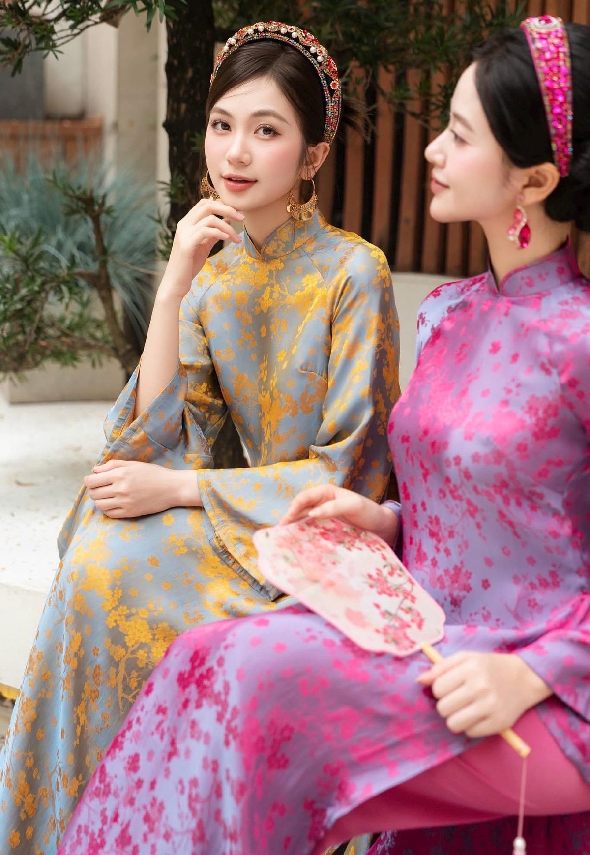 NhuMai Vietnamese ao dai in yellow or purple, pants included