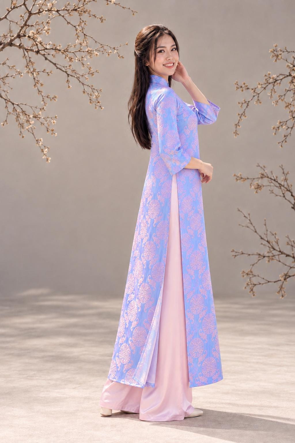 ThanhTho Vietnamese aodai blue, pants included