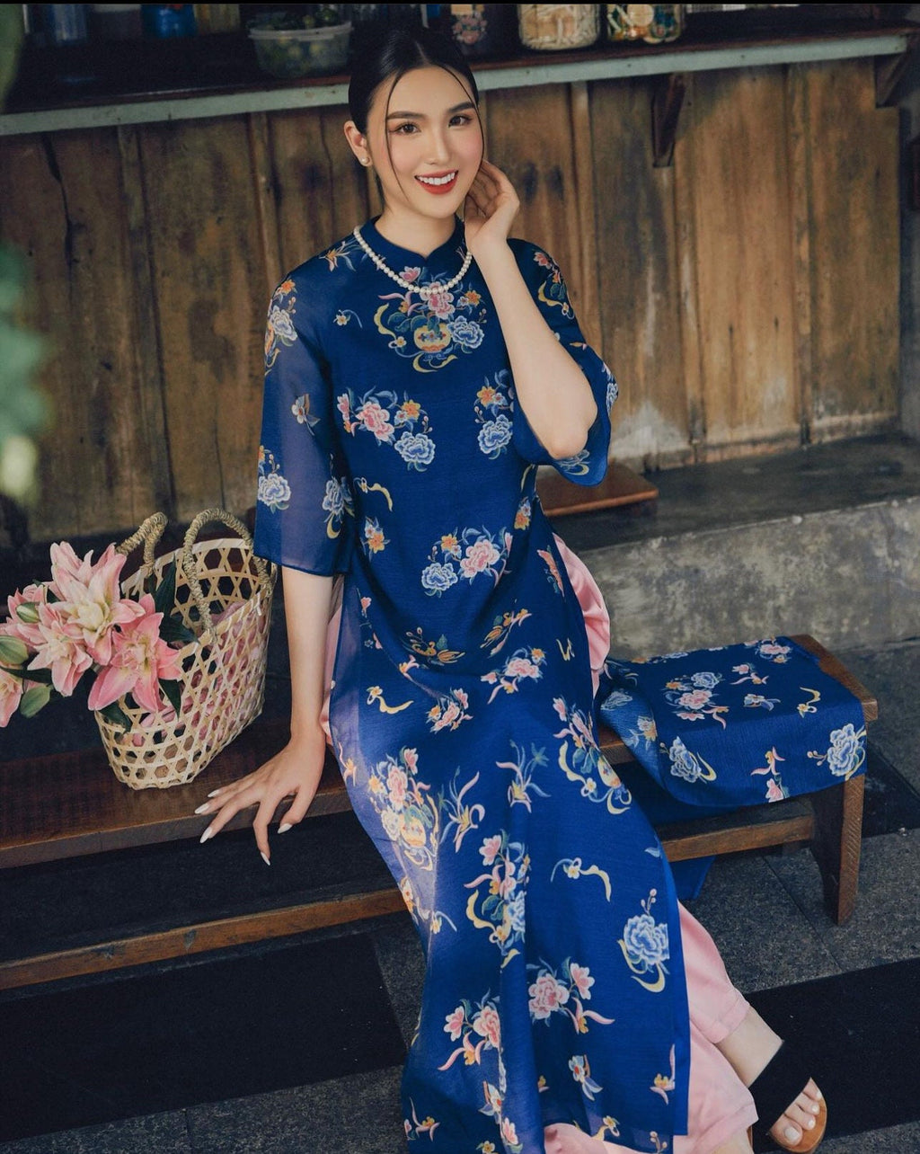 Vietnamese aodai DinDan blue, pants included