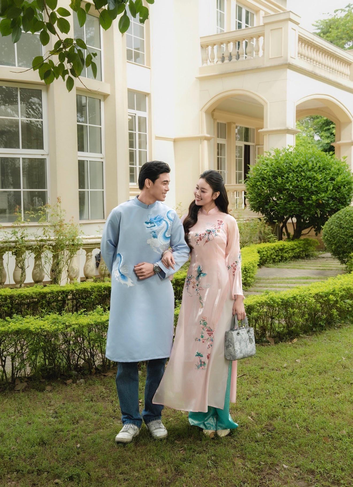 Vietnamese ao dai NgocThanh embroidery aodai pink, red or purple, pants included