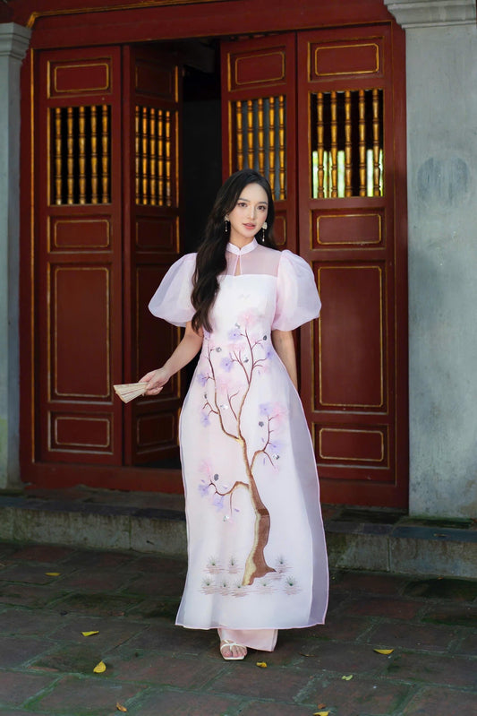Vietnamese ao dai TA aodai light pink, pants included