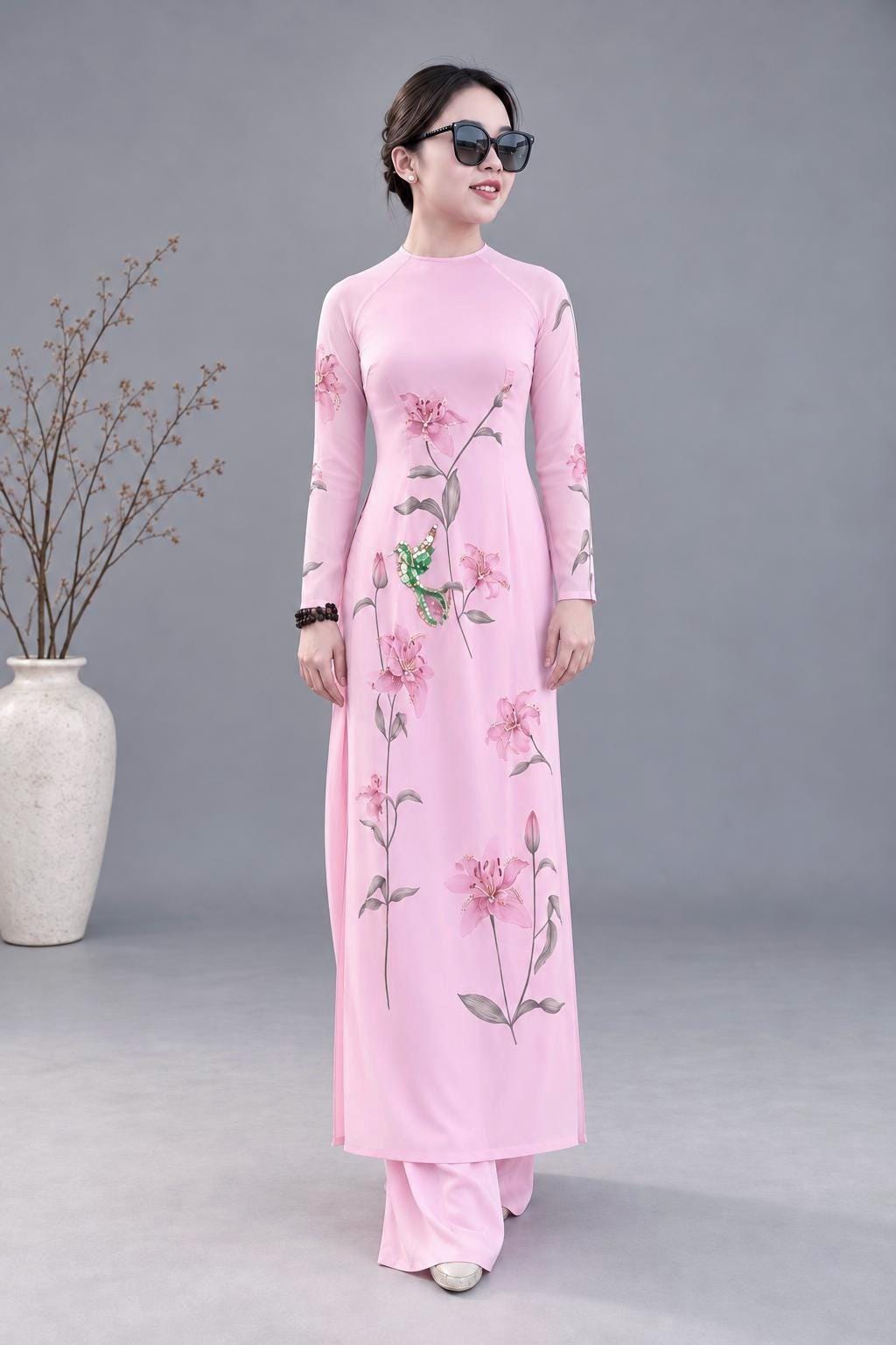 Saam Vietnamese aodai pink, pants included
