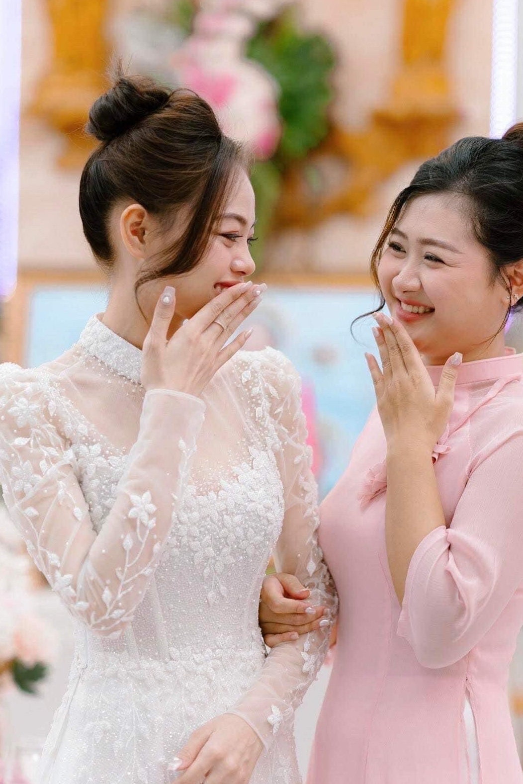 Bridal Vietnamese ao dai for wedding, pants included