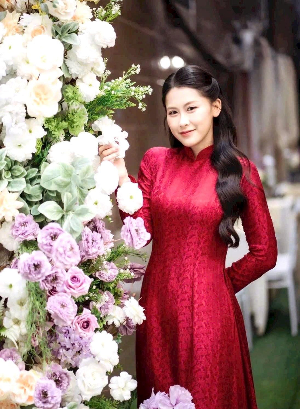 Vietnamese aodai UyenAn red or white ao dai, pants included