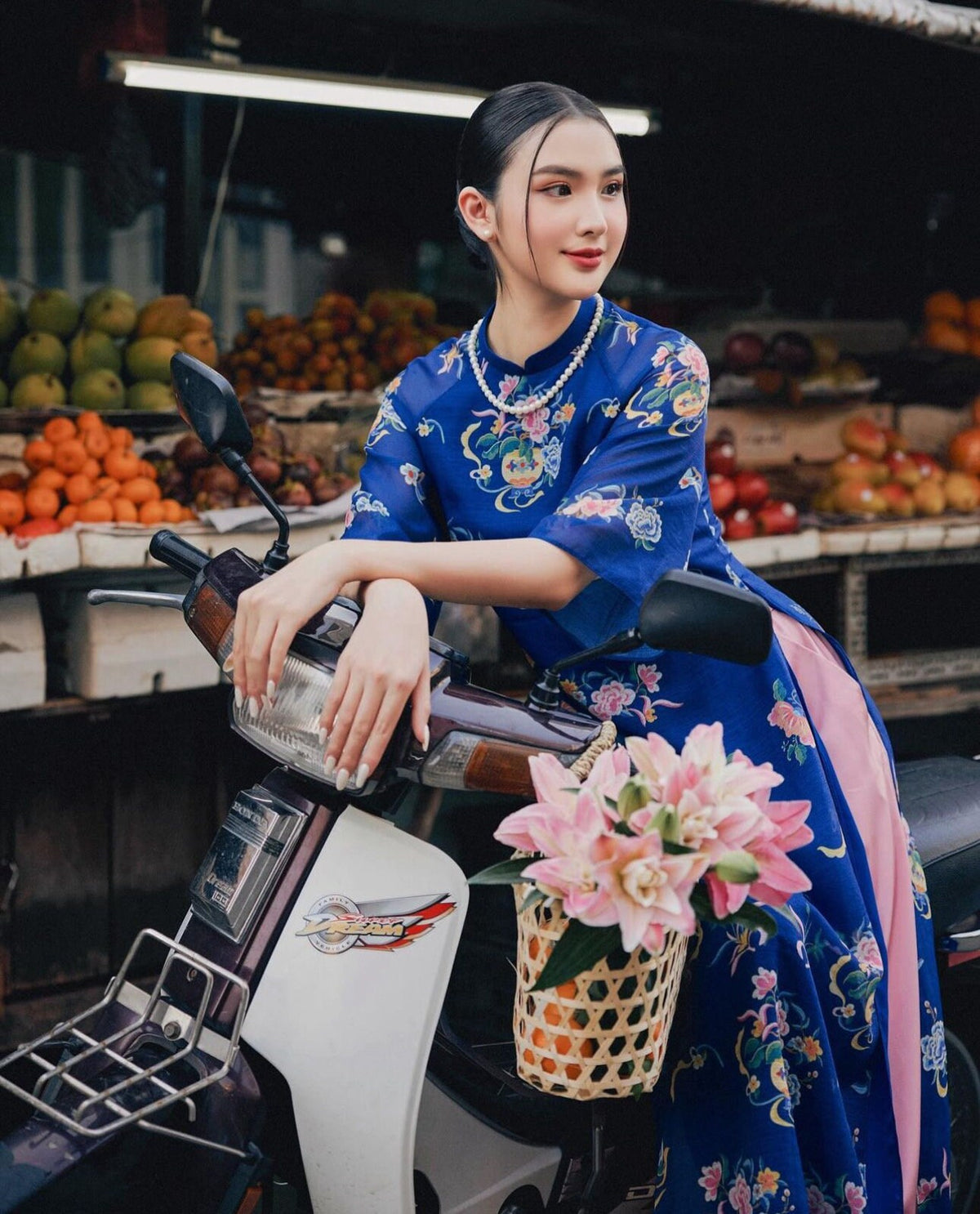 Vietnamese aodai DinDan blue, pants included