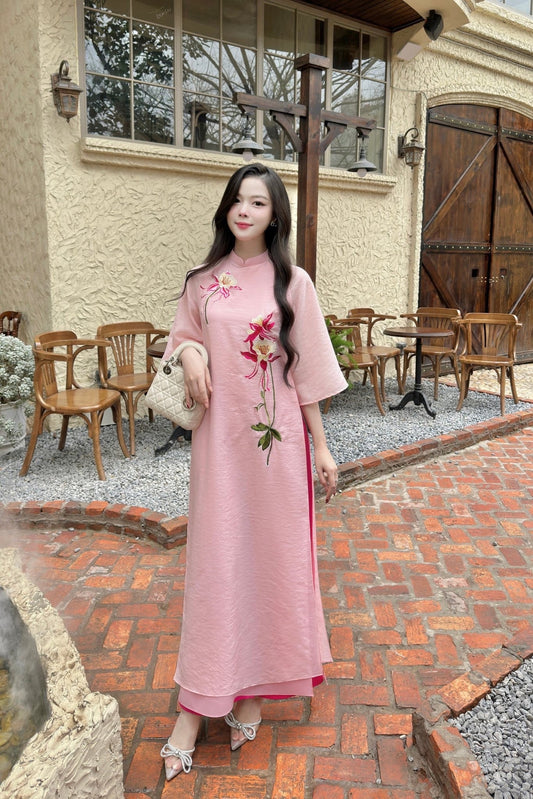 NgocTam Vietnamese aodai pink, pants included