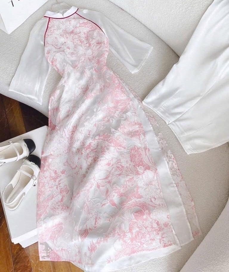 Vietnamese aodai VyLan pink red, pants included