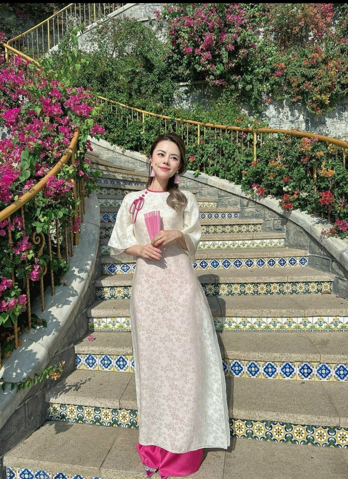 Vietnamese aodai MocTra beige, pants included