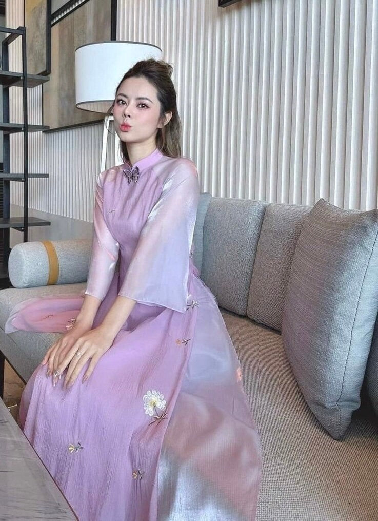 BuomXuan Vietnamese aodai purple, pants included