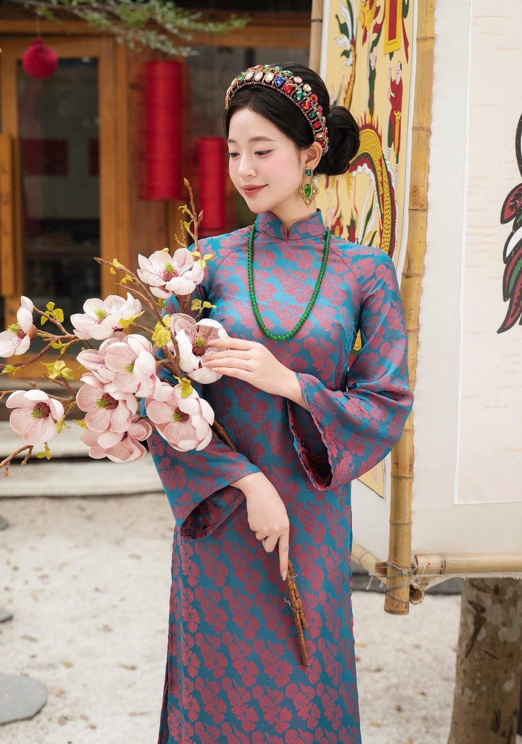 NhuBeo Vietnamese aodai blue, pants included