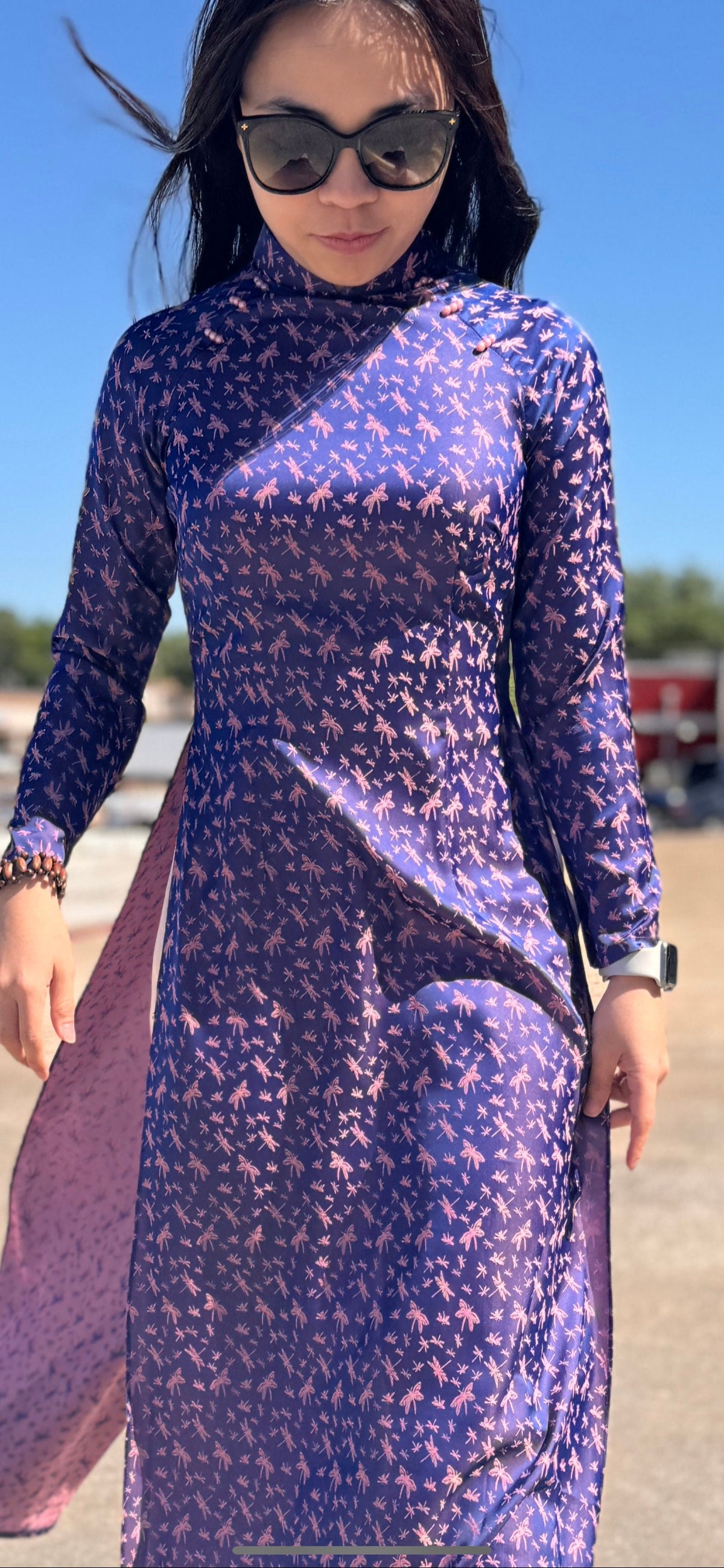 Dragonfly Vietnamese aodai purple, pants included