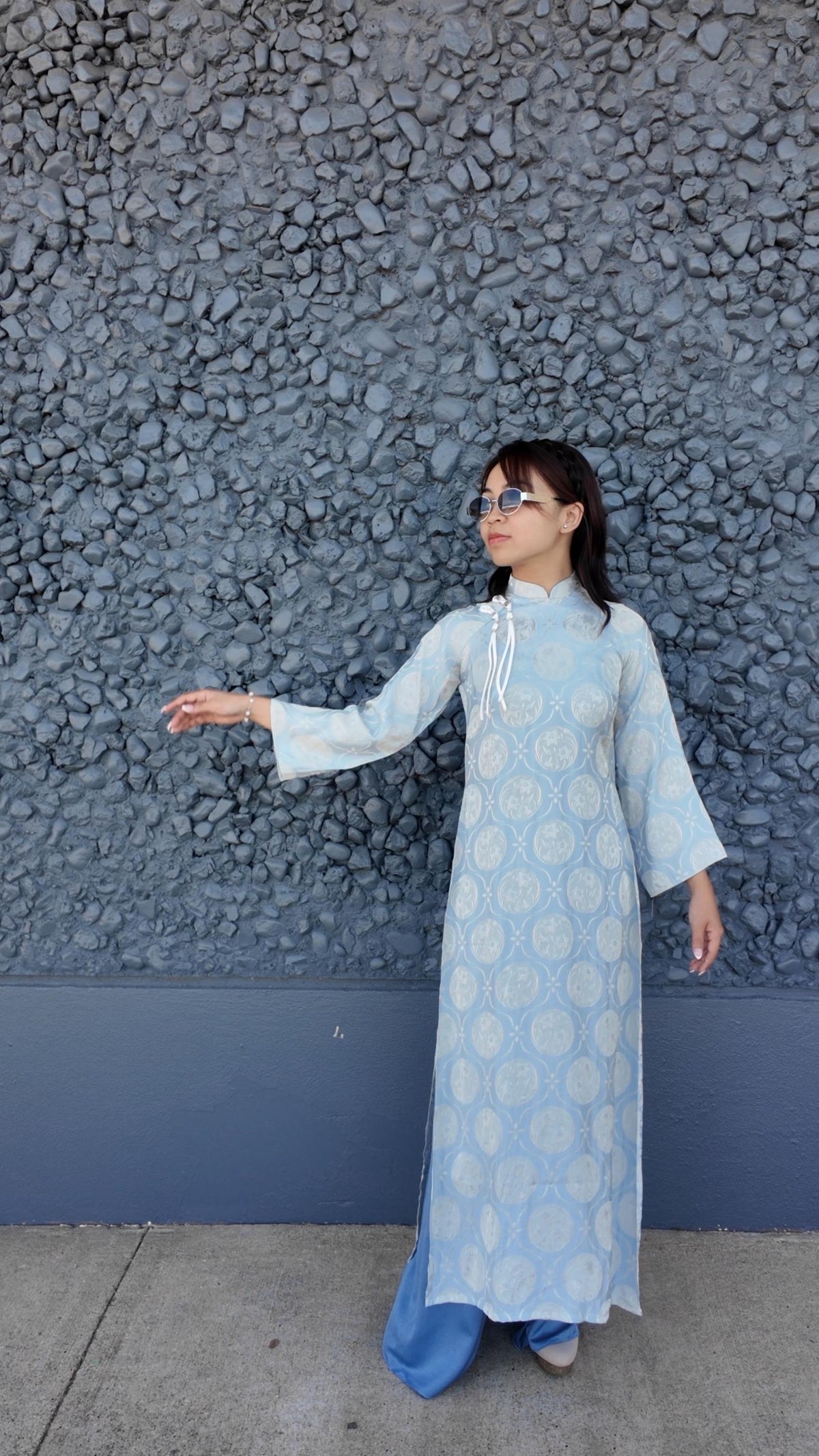 ThuyTien Vietnamese aodai light blue, pants included