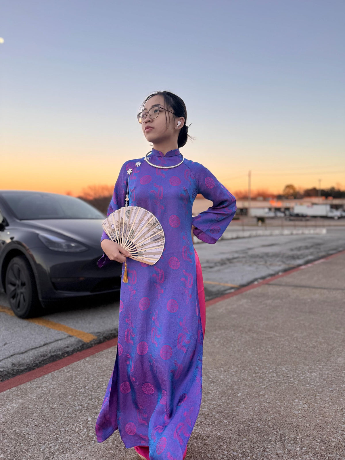 Vietnamese ao dai PhuongTam to tam aodai blue purple pink, pants included