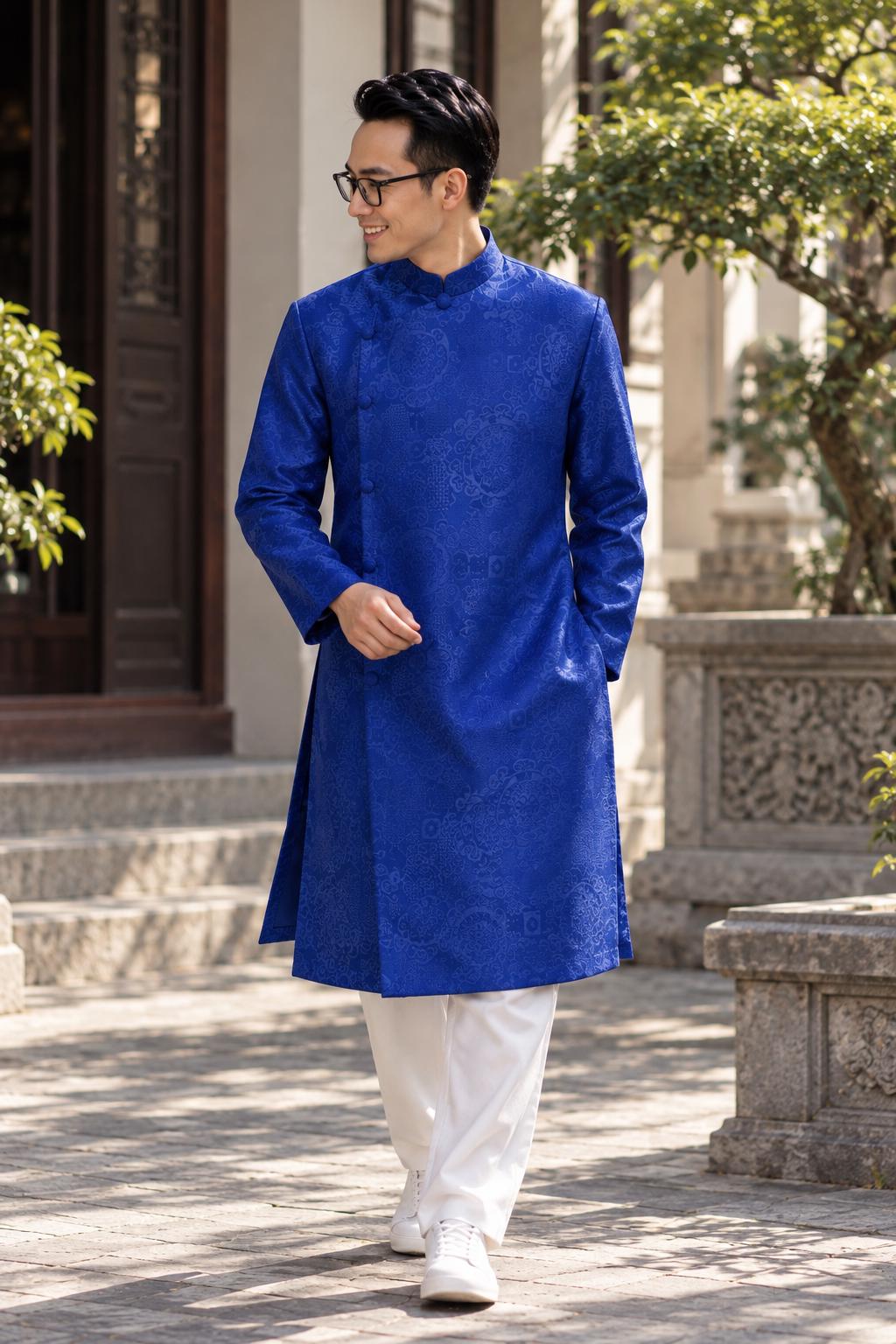 GamHoa Vietnamese aodai for men imprint ao dai pink, blue, green
