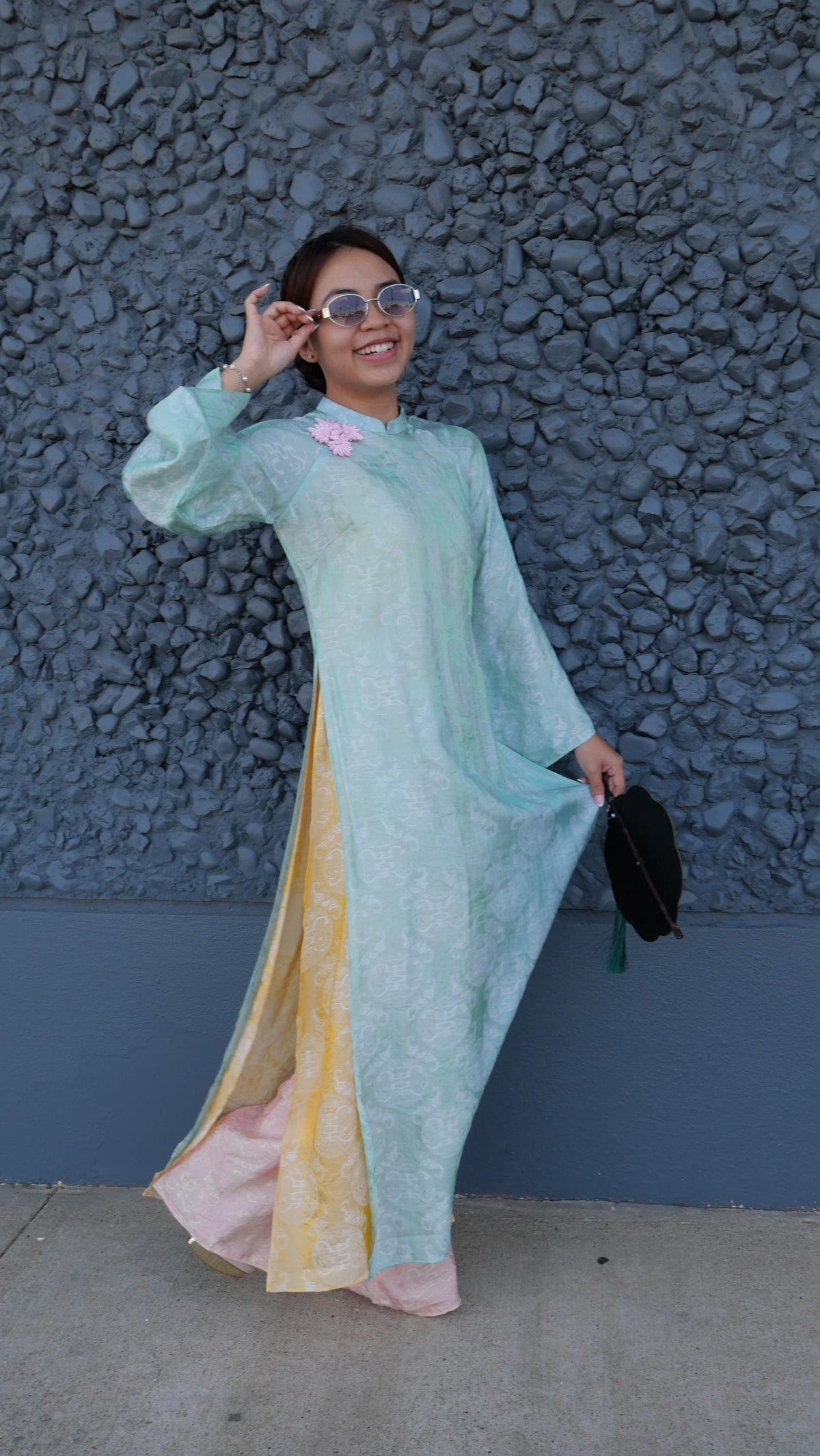NgocThu Vietnamese aodai minty tencel silk ao dai, pants included