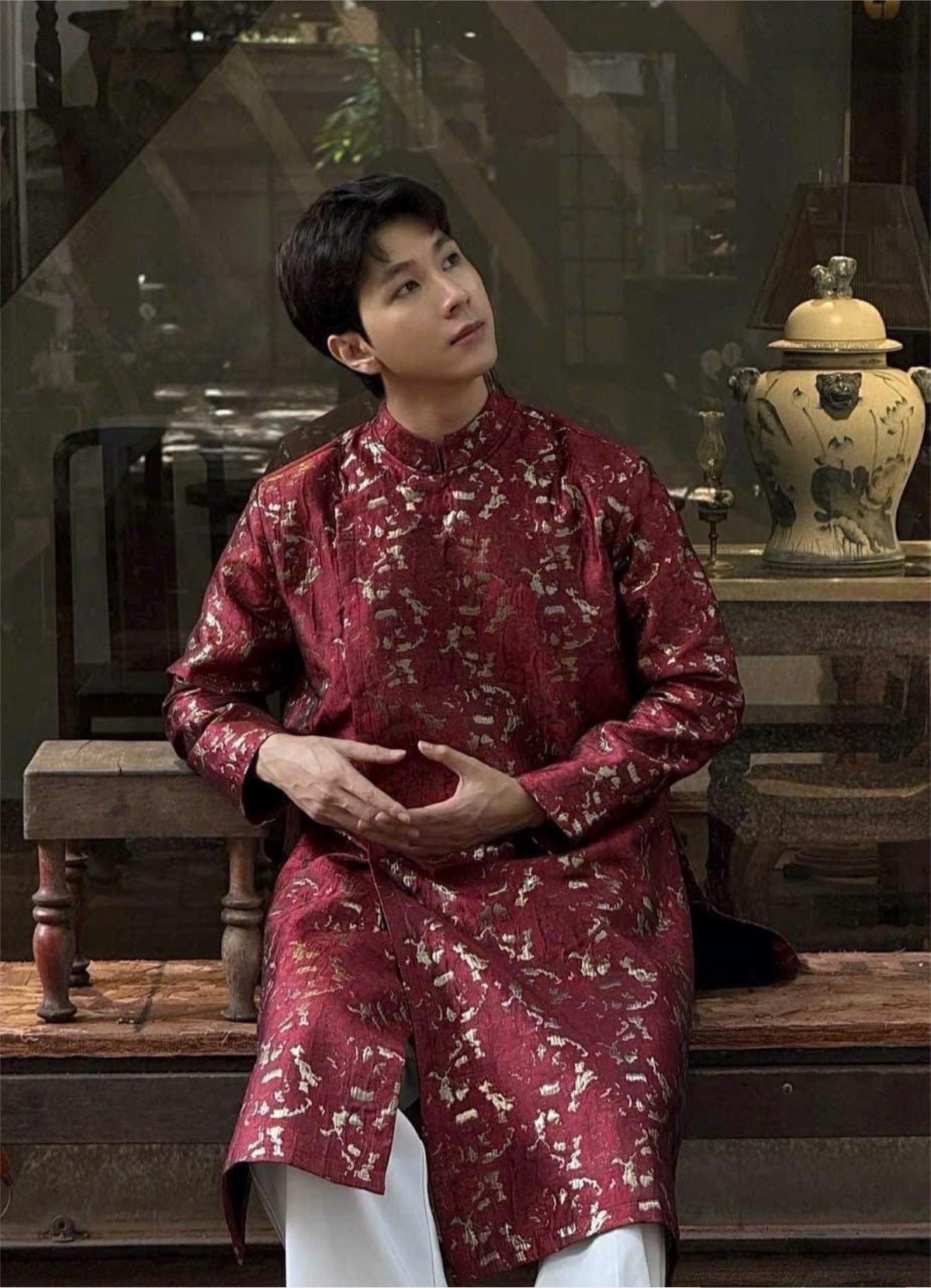 MaVan Vietnamese aodai for men blue and red