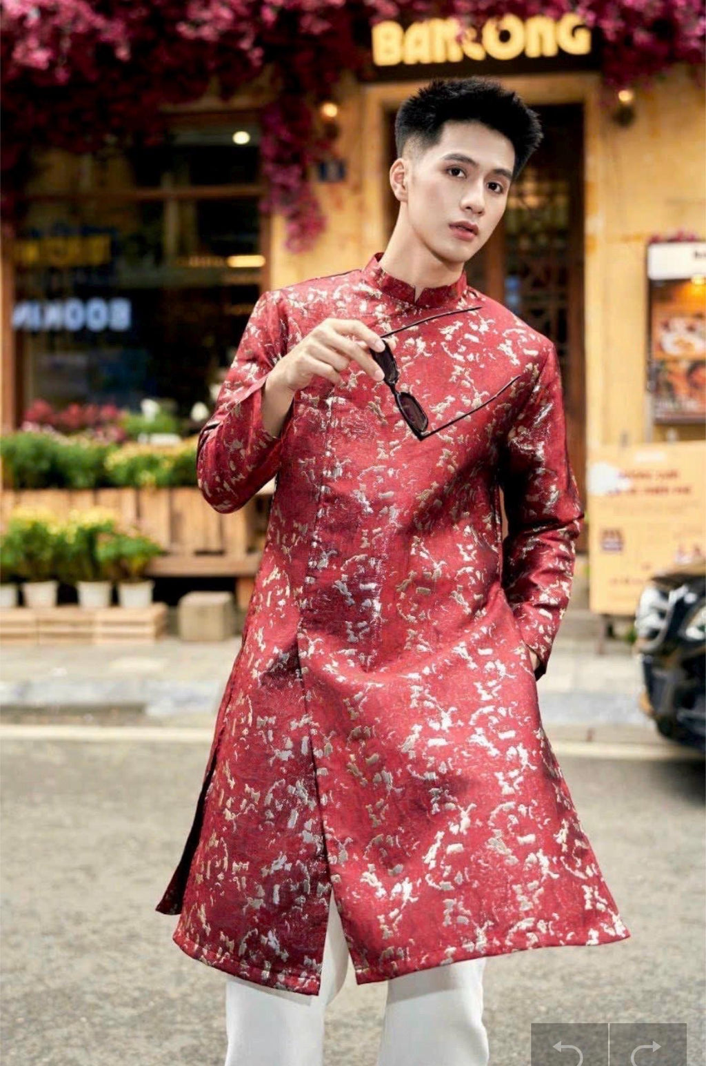 MaVan Vietnamese aodai for men blue and red