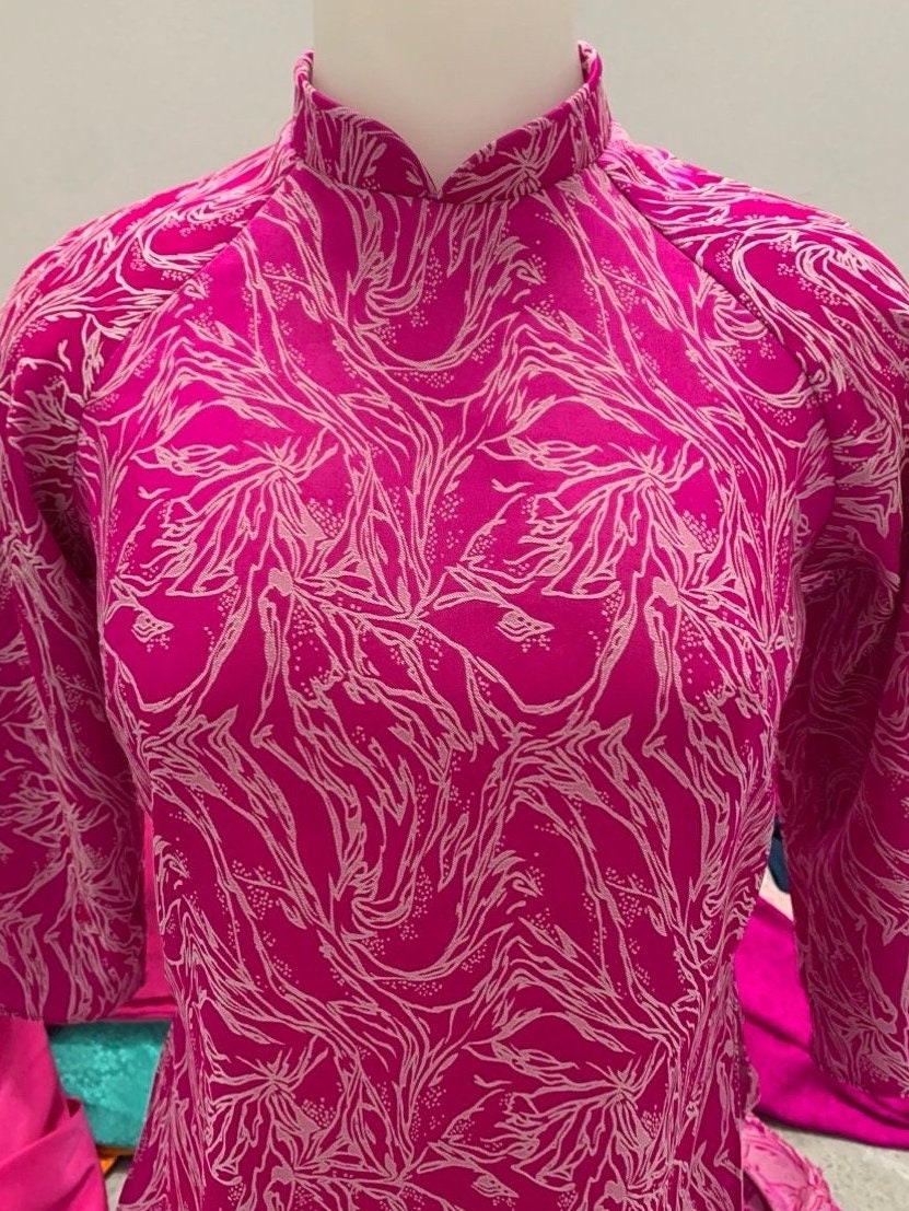 CamChuong Vietnamese aodai gam rose, pants included