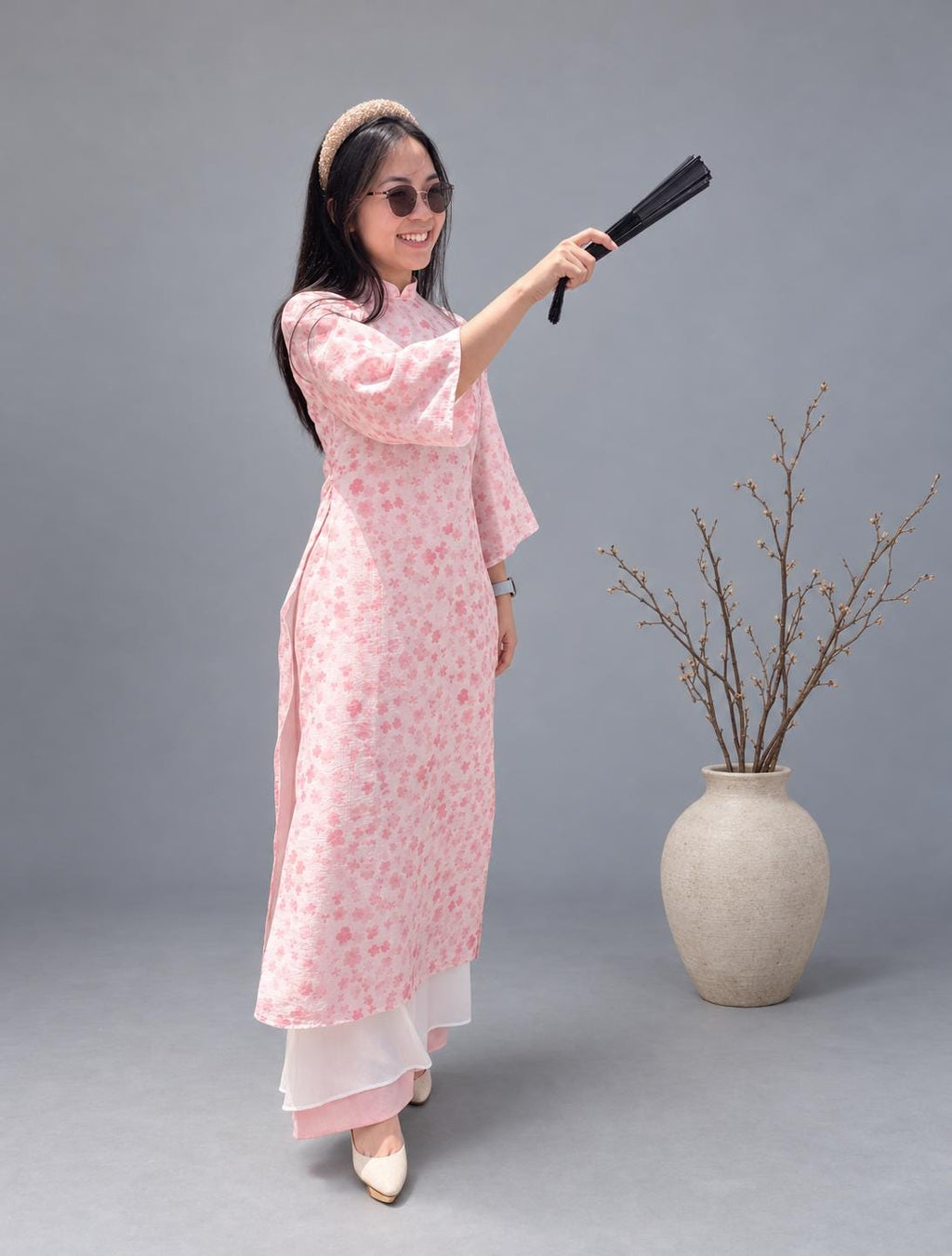 Bee Vietnamese aodai light pink, pants included