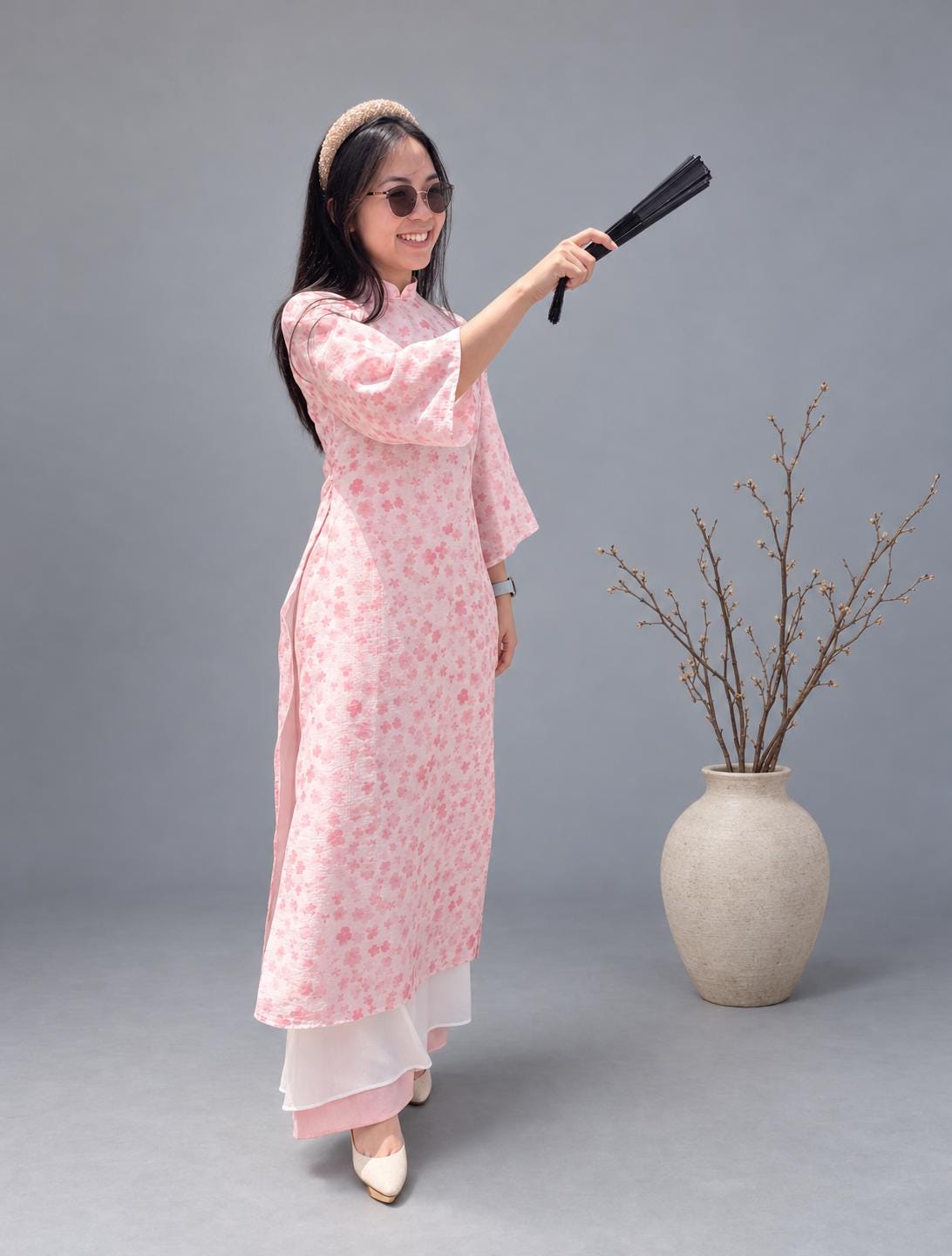 Bee Vietnamese aodai light pink, pants included