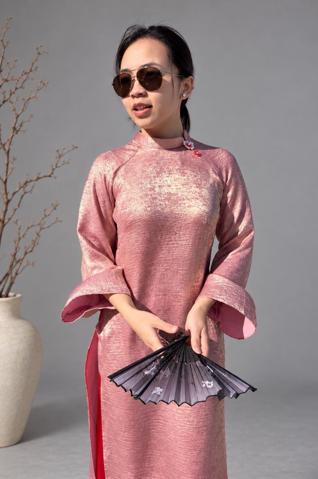 LuaNhu Vietnamese aodai rose pink, pants included