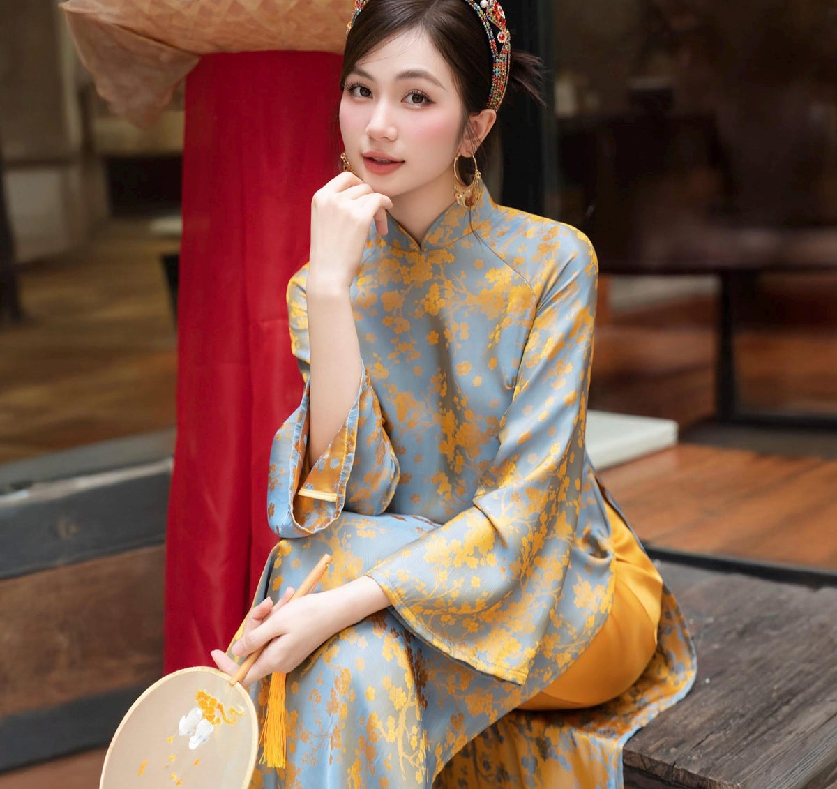 NhuMai Vietnamese ao dai in yellow or purple, pants included