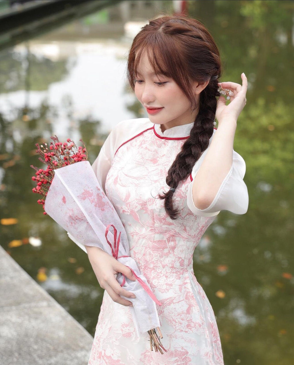 Vietnamese aodai VyLan pink red, pants included