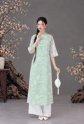 NgocHa Vietnamese ao dai embroidery mint green, pants included
