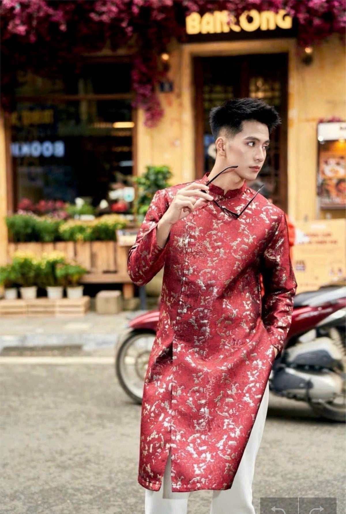 MaVan Vietnamese aodai for men blue and red