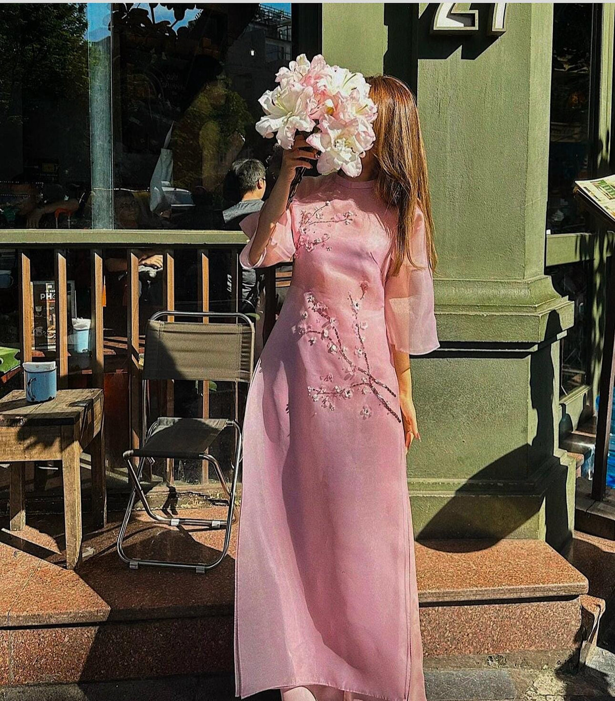 DaoAn Vietnamese aodai pink, pants included